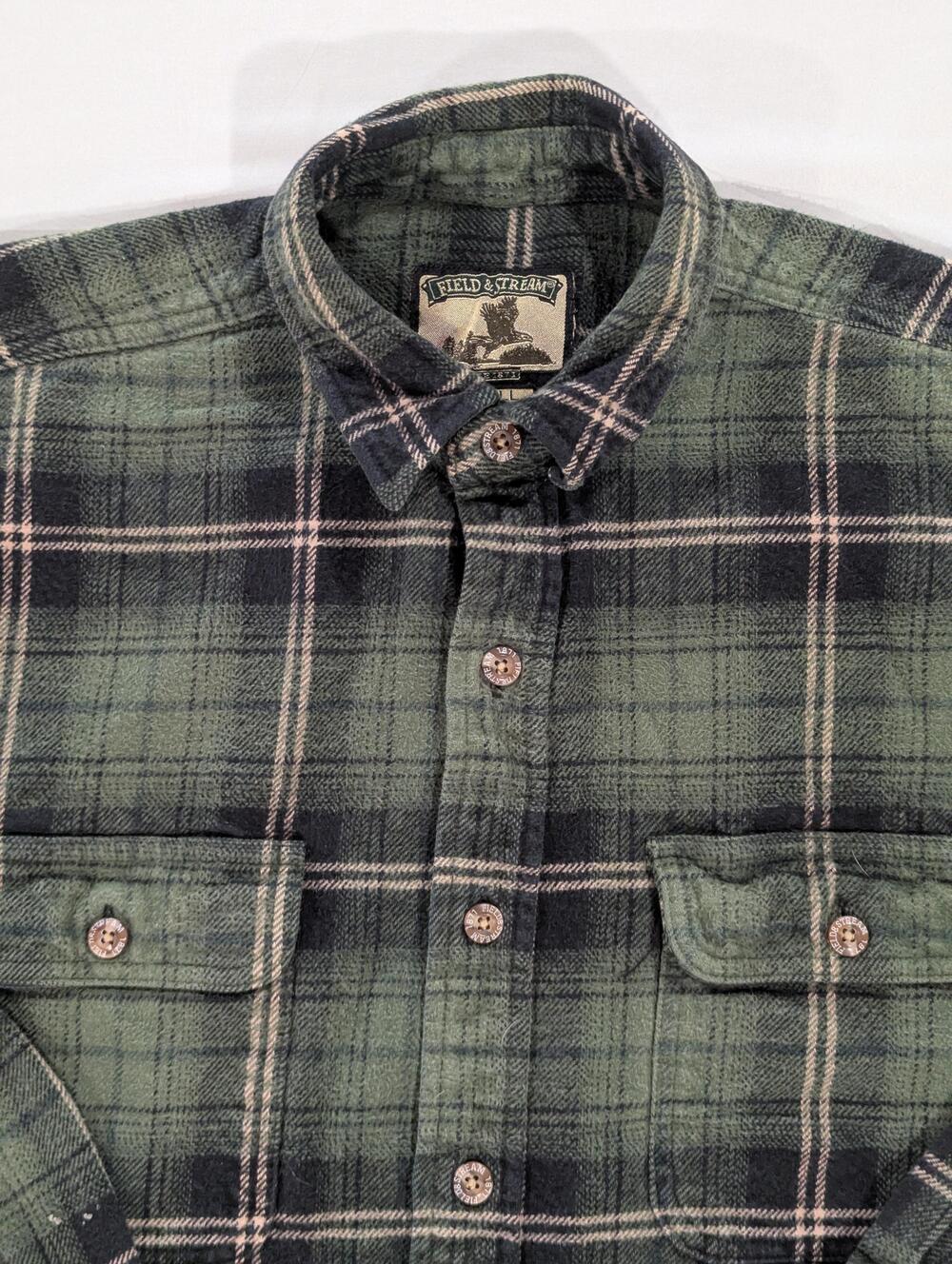 Field & Stream Shirt Mens LT Green Plaid Long Sleeve Flannel Button Up Casual